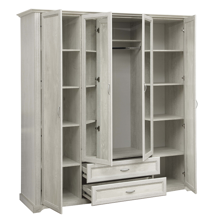 Шкаф для одежды 32.01 Сохо (4-х дв.) с зеркалом New бетон пайн белый/профиль бетон пайн белый патина/ДВПО белый/зеркало